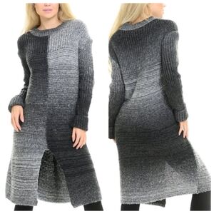 Maglia variegated grey slit-front long sweater dress, XL, NWOT